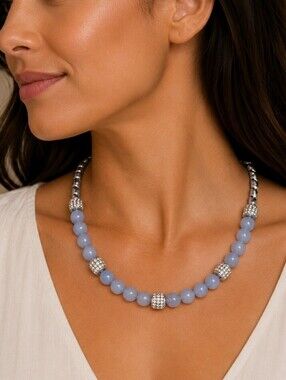 BRIGHTON Blue Agate Crystal Beaded Meridian Necklace